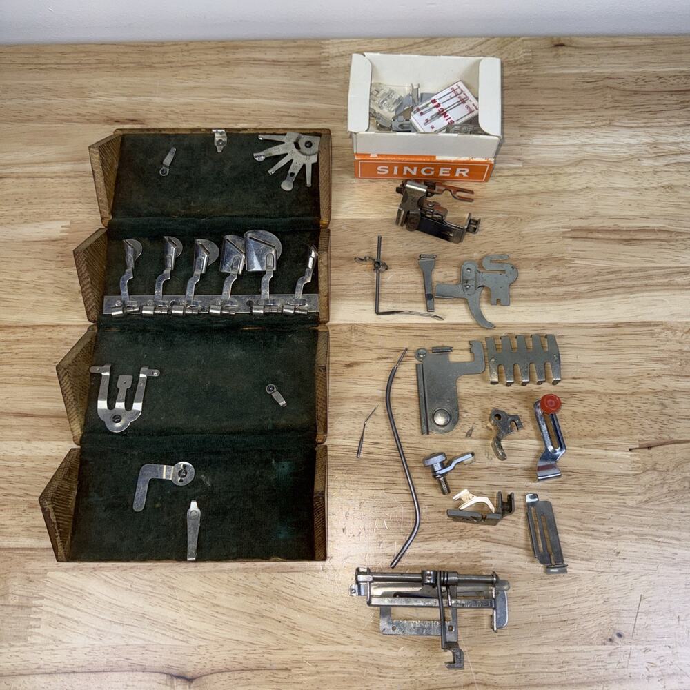 Antique 1889 Singer Sewing Machine Oak Wood Puzzle Box + Attachments